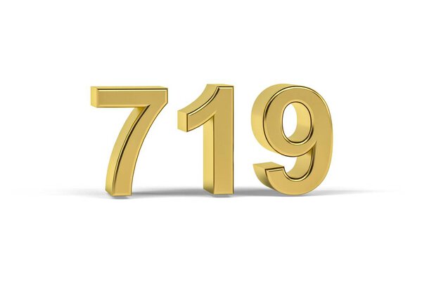 Golden 3d number 719 - Year 719 isolated on white background - 3d render 图片素材