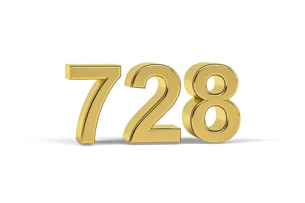 Golden 3d number 728 - Year 728 isolated on white background - 3d render 图片素材
