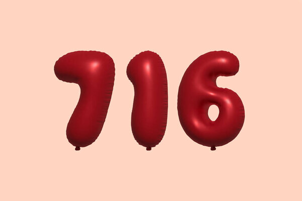716 3d数字气球，由现实的金属气球3D渲染而成。3D红氦气气球销售装饰派对生日，结婚纪念日，婚庆假期。矢量说明 图片素材