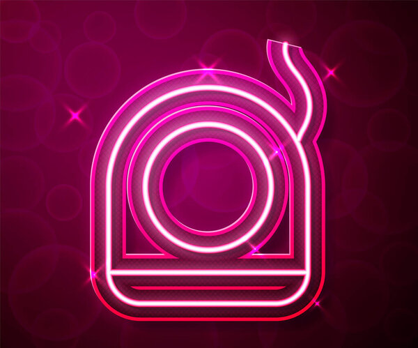 Glowing neon line Dental floss icon isolated on red background. Vector. 图片素材
