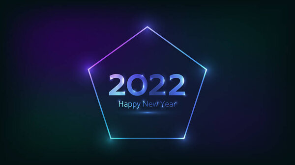 2022年新年背景。五边形的霓虹灯架，圣诞贺卡、传单或海报的闪光效果。矢量说明 图片素材