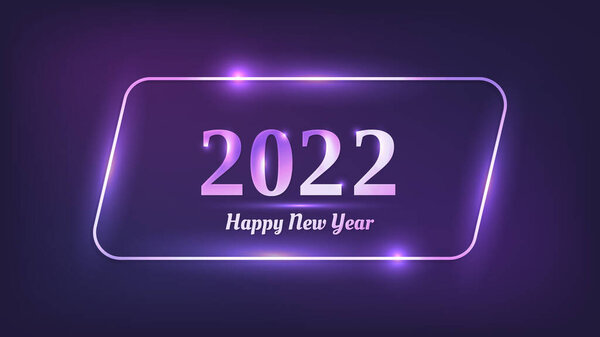 2022年新年背景。霓虹灯圆形平行四边形框架与闪光效果圣诞贺卡，传单或海报。矢量说明 图片素材