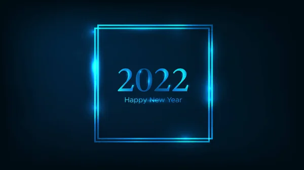 2022年新年背景。霓虹灯双正方形框架,圣诞贺卡、传单或海报都有闪亮效果.矢量说明 图片素材