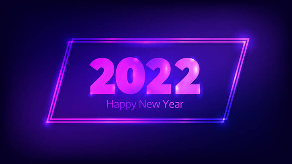 2022年新年背景。霓虹灯双四边形框架,圣诞贺卡、传单或海报都有闪亮效果.矢量说明 图片素材