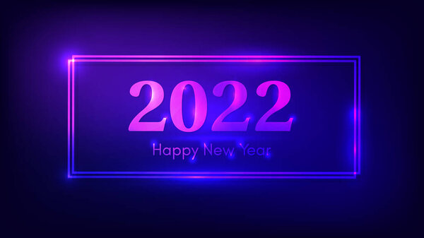 2022年新年背景。霓虹灯双矩形框架,圣诞假期贺卡,传单或海报都有闪亮效果.矢量说明 图片素材