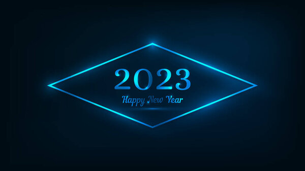2023新年快乐的背景。圣诞贺卡、传单或招贴画都有霓虹灯相框和闪光效果。矢量说明 图片素材