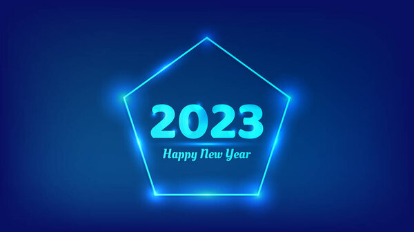 2023新年快乐的背景。五边形的霓虹灯架，圣诞贺卡、传单或海报的闪光效果。矢量说明 图片素材