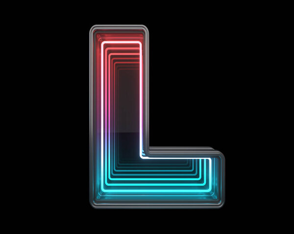 L信。未来派金属字体。轻霓虹灯。3d渲染 图片素材