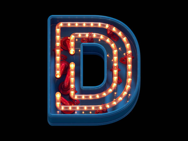 摘要字母表字母D与灯。3d渲染 图片素材