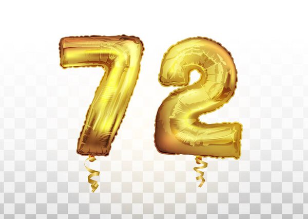 向量金色72 72金属气球。派对装饰金气球。欢度节日、庆祝会、生日的周年标志 图片素材