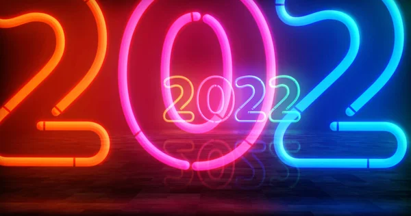2022年象征霓虹灯符号。浅色灯泡。抽象概念3d说明. 图片素材