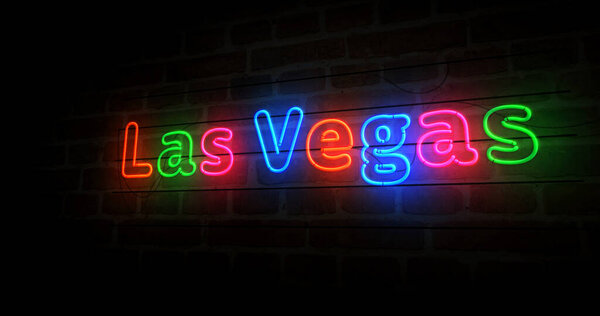 Las Vegas symbol neon symbol. Light color bulbs with Nevada casino city, nightlife, entertainment and gamble sign. Abstract concept 3d illustration. 图片素材