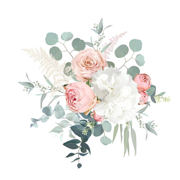粉红的花园玫瑰，兰花，水仙花矢量设计花束 图片素材