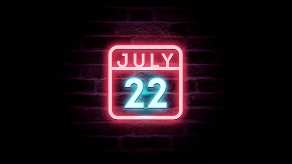 7月22日日历，背景上有霓虹灯蓝色和红色霓虹灯   图片素材