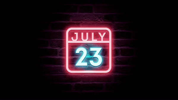 7月23日日历，背景为霓虹灯蓝色和红色霓虹灯  