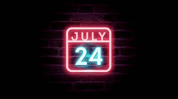 7月24日日历，背景为霓虹灯蓝色和红色霓虹灯  