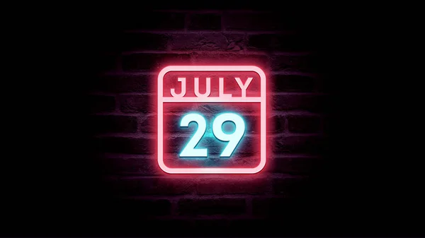 7月29日日历，背景为霓虹灯蓝色和红色霓虹灯  