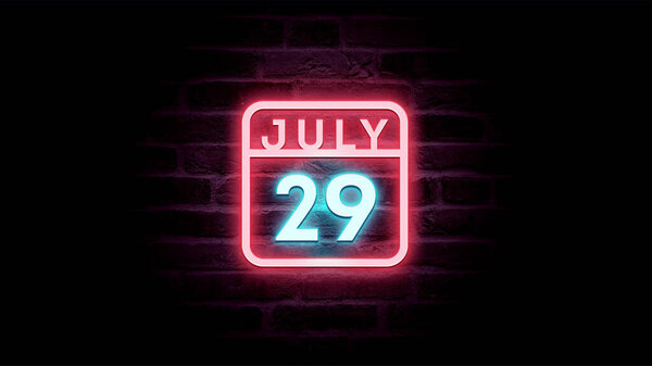 7月29日日历，背景为霓虹灯蓝色和红色霓虹灯   图片素材