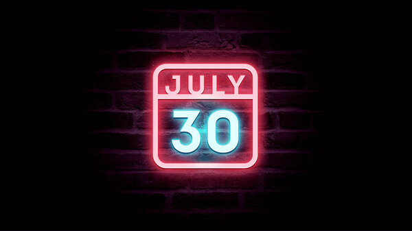 7月30日日历，背景为霓虹灯蓝色和红色霓虹灯   图片素材
