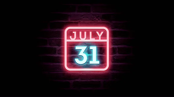 7月31日日历，背景上有霓虹灯蓝色和红色霓虹灯  