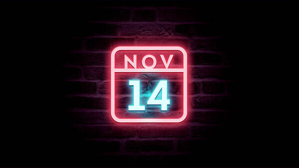 11月14日日历，背景上有霓虹灯蓝色和红色霓虹灯   图片素材