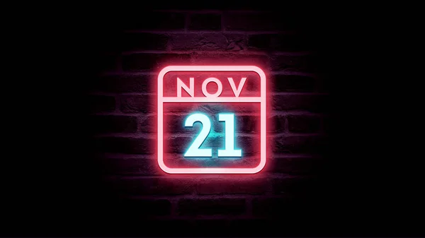 11月21日日历，背景上有霓虹灯蓝色和红色霓虹灯   图片素材