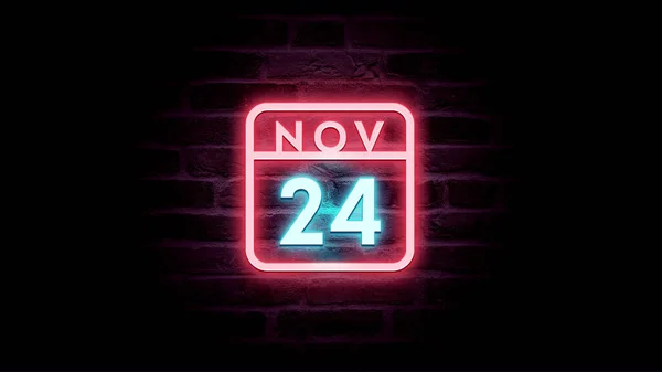 11月24日日历，背景上有霓虹灯蓝色和红色霓虹灯   图片素材