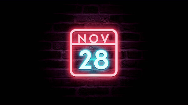 11月28日日历，背景为霓虹灯蓝色和红色霓虹灯   图片素材