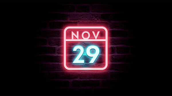11月29日日历，背景上有霓虹灯蓝色和红色霓虹灯   图片素材