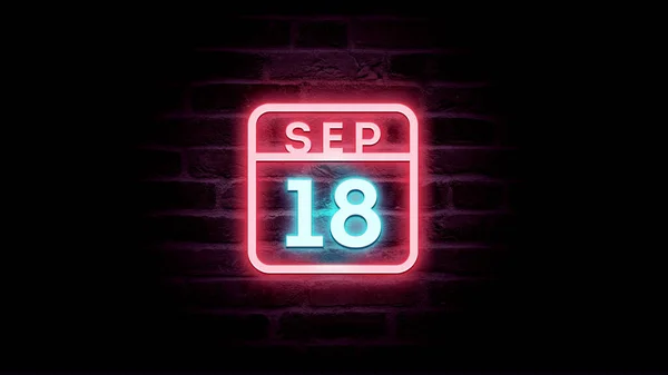 9月18日日历，背景上有霓虹灯蓝色和红色霓虹灯  