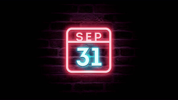 9月31日日历，背景上有霓虹灯蓝色和红色霓虹灯    图片素材