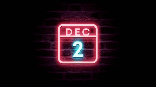 12月2日日历，背景为霓虹灯蓝色和红色霓虹灯  图片素材