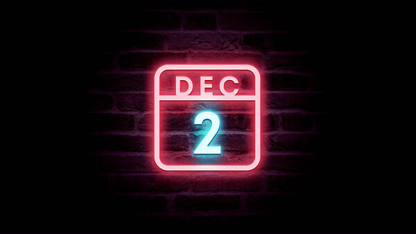 12月2日日历，背景为霓虹灯蓝色和红色霓虹灯  图片素材