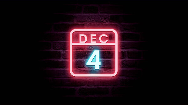 12月4日日历，背景为霓虹灯蓝色和红色霓虹灯  图片素材