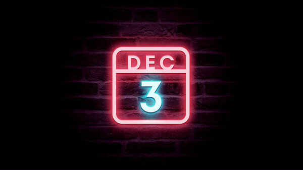 12月3日日历，背景为霓虹灯蓝色和红色霓虹灯  图片素材