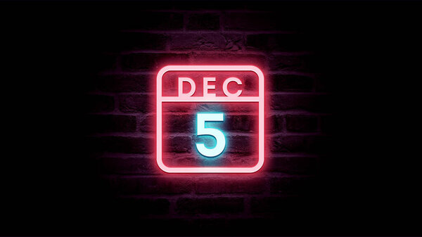 12月5日日历，背景为霓虹灯蓝色和红色霓虹灯  图片素材