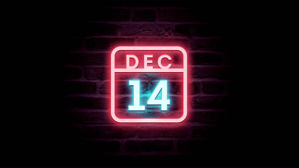 12月14日日历，背景为霓虹灯蓝色和红色霓虹灯  图片素材