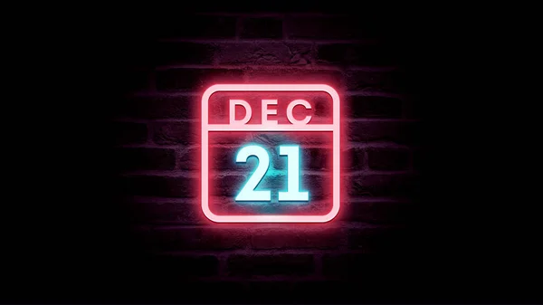 12月21日日历，底座上有霓虹灯蓝色和红色霓虹灯 