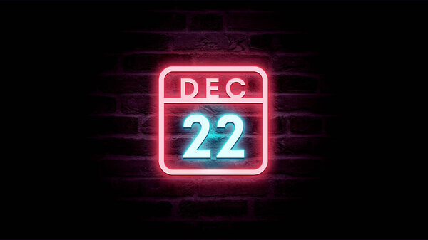 12月22日日历，背景为霓虹灯蓝色和红色霓虹灯  图片素材