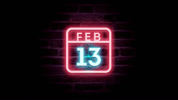 2月13日日历，背景为霓虹灯蓝色和红色霓虹灯  图片素材