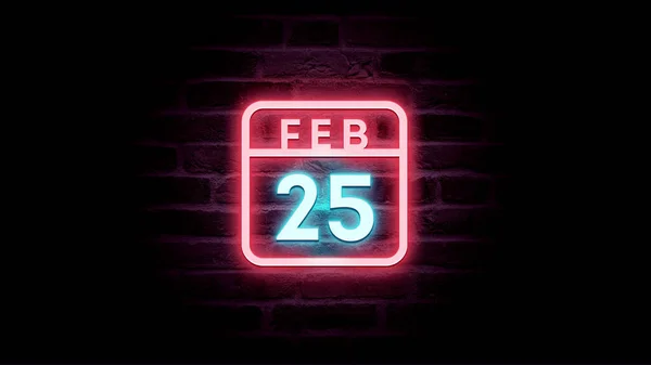 2月25日日历，底座上有霓虹灯蓝色和红色霓虹灯  图片素材