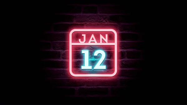 1月12日日历，背景为霓虹灯蓝色和红色霓虹灯    图片素材
