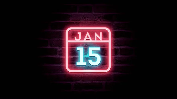 1月15日日历，背景为霓虹灯蓝色和红色霓虹灯    图片素材