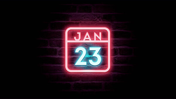 1月23日日历，背景为霓虹灯蓝色和红色霓虹灯    图片素材