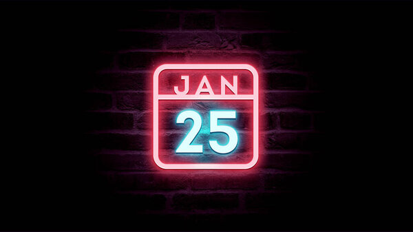 1月25日日历，背景上有霓虹灯蓝色和红色霓虹灯    图片素材