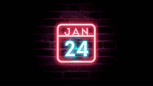 1月24日日历，背景为霓虹灯蓝色和红色霓虹灯    图片素材