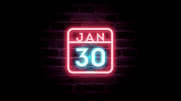 1月30日日历，背景为霓虹灯蓝色和红色霓虹灯  图片素材