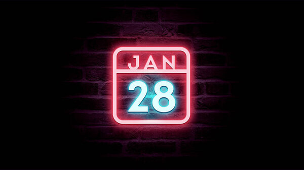 1月31日日历，背景为霓虹灯蓝色和红色霓虹灯    图片素材