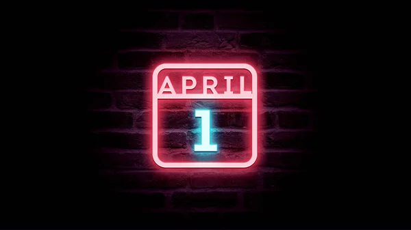 4月1日日历，背景为霓虹灯蓝色和红色霓虹灯   图片素材