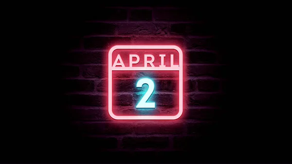 4月2日日历，背景为霓虹灯蓝色和红色霓虹灯  